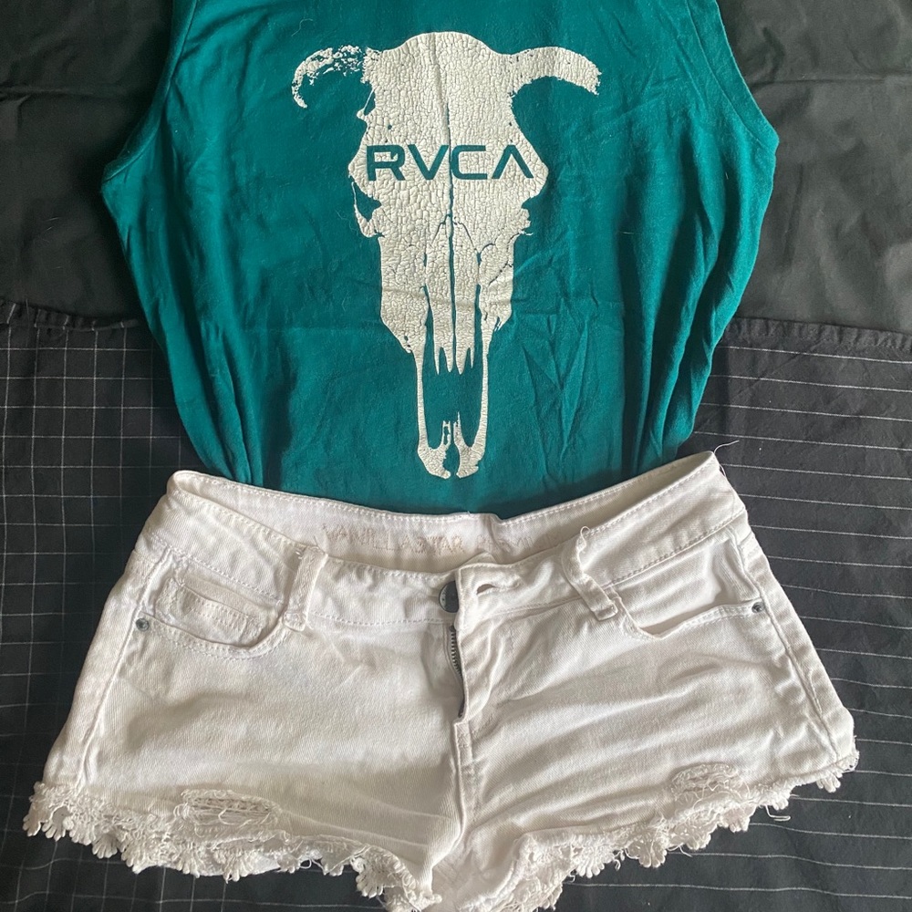 Rvca skull tank top teal